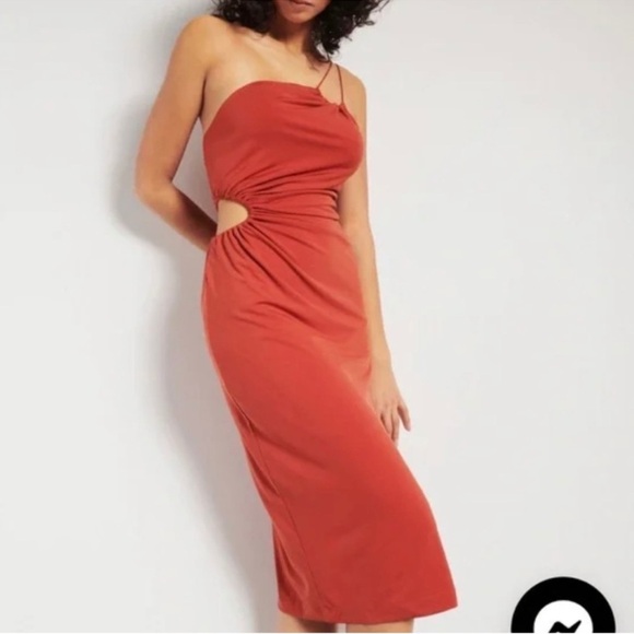 Dynamite Orange Bodycon Midi Dress with Spaghetti Straps for Cocktail - Picture 1 of 11